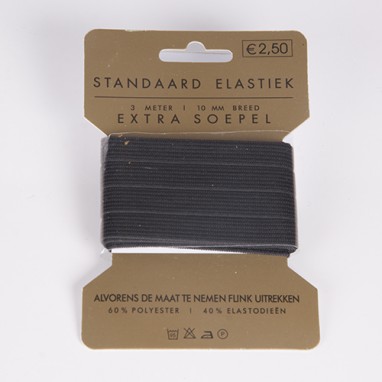 Standaard Elastiek Extra Soepel 3 meter 10 mm breed Zwart